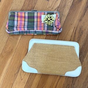 Two Jcrew Women's Clutches - Straw & Plaid Floral Accent